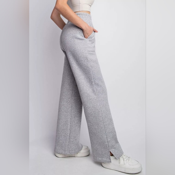 Faith Apparel Full Size Drawstring Straight Leg Slit Sweatpants - Picture 2 of 3